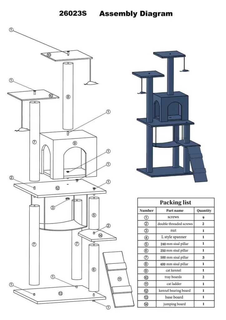 Assembly Instructions Manual for Petsasa Leo Cat Tree with Condo, Hammock, Perches Cat Scratcher