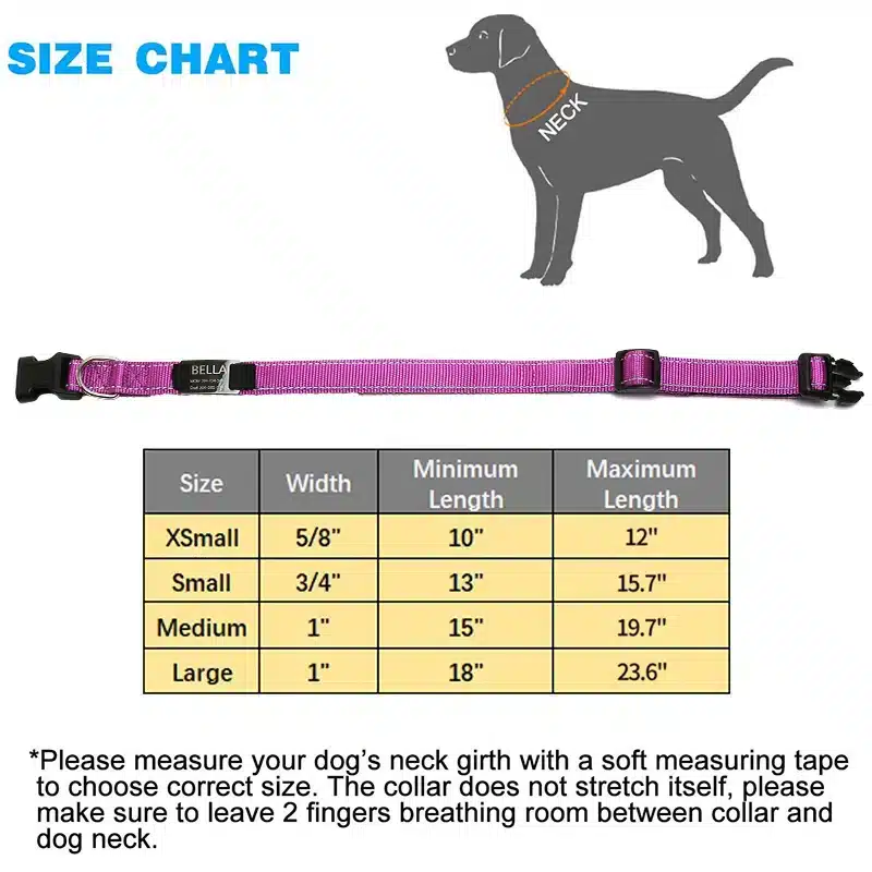 Urbadog Personalized Reflective Dog Collar Size Guide at Petsasa kenya