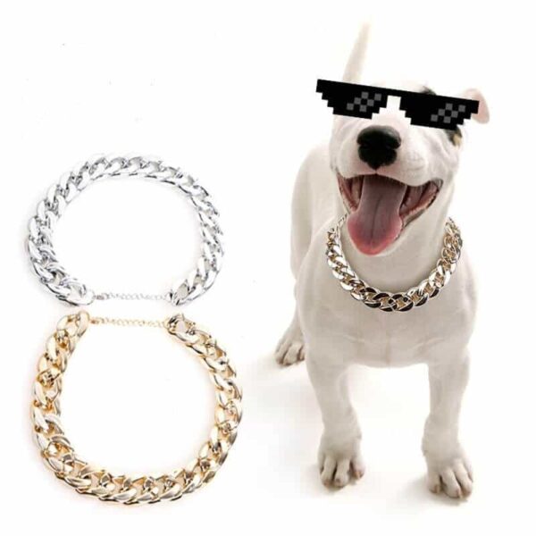 Tiny Bling for Small Dog or Puppy - Lightweight Braided Metal Look - Fits Chihuahua, Yorkie, Mini Breeds - Cute Pet Jewelry and Accessories Dog Bling Jewelry Silvery & Gold Link Chain Necklace for Dogs in Nairobi Kenya