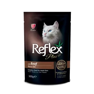 Reflex Plus Adult Cat Food with Beef Chunks in Gravy Wet Food.