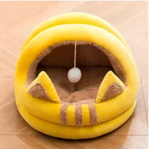 Yellow Remeow Snoozer Velvet Hooded Cat Bed for the royal pets in Kenya