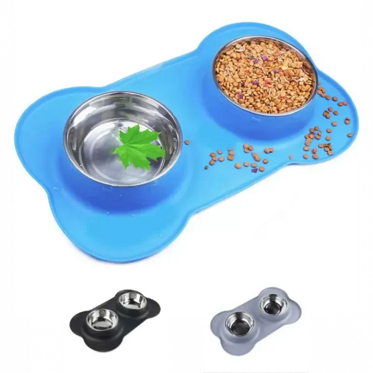 Buy Pet-Icon Double Stainless Steel Pet Bowl with Silicone Mat