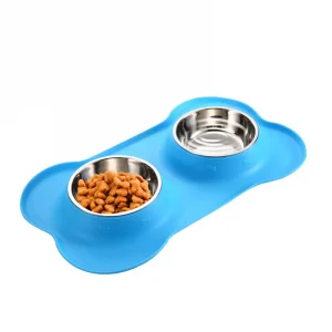 Pet-Icon Double Stainless Steel Pet Bowl with Silicone Mat for Cats and Dogs at Petsasa