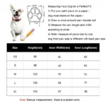 Size Chart for Anti-Slip Extended Cuff Length Dog Boots, for Larger Dogs for the royal pets