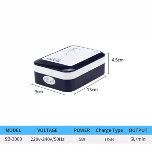 Technical Specifications Sobo SB-4000 Rechargeable Aquarium Air Pump petsasa pet fish shop