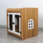 Walnut Indoor Wooden Dog House Crate for Medium Dogs