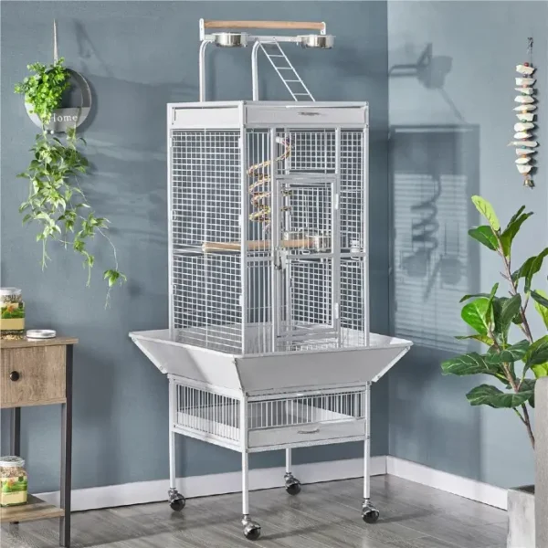 Best White Rolling Metal Parrot Cage with Playtop