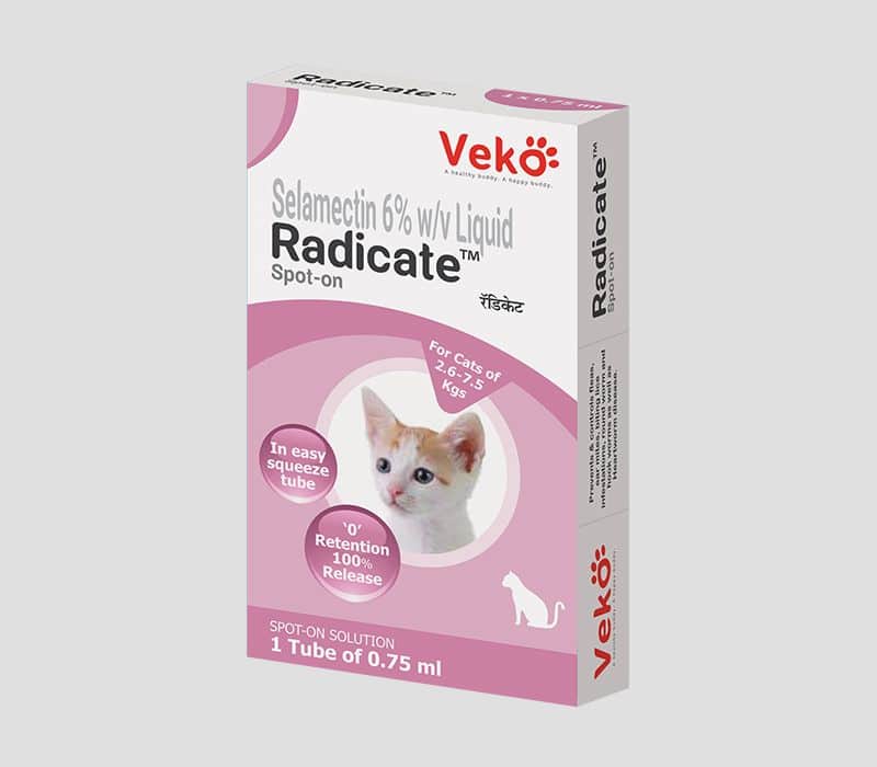Radicate spot-on for Cats, 6-Months Protection Fleas, Mites, Heartworm, Hookworm, Roundworm Radicate spot-on for Cats, 6-Months Protection Fleas, Mites, Heartworm, Hookworm, Roundworm