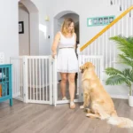 Indoor Folding Wooden Dog Gate Fence, Free Standing