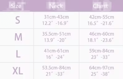 Size Guide for Blue Ice No-Pull Front Clip Dog Harness