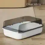 White Open Top Cat Litter Box with Scatter Shield & Step