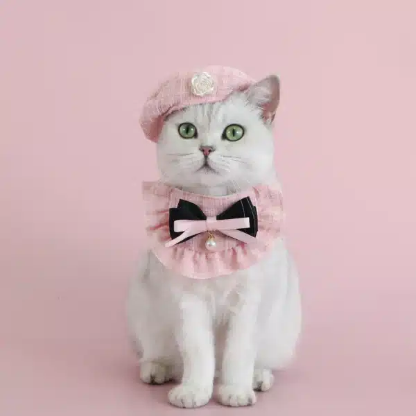 Pink Beret Cap Cat Costume Set for Photo Prop