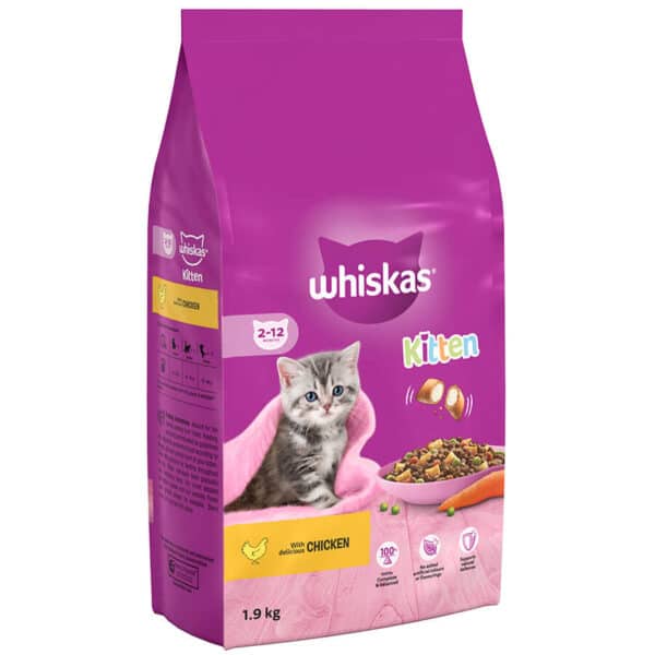 Whiskas Kitten Dry Food with Chicken 1.9kg - Complete Nutrition for 2-12mths