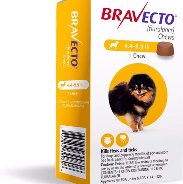 Bravecto Chewable Tablets for Dogs 2-4.5Kg Flea & Tick Medication (Yellow Box)