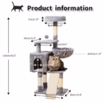 Dimensions of Ocean Cat 1.1M Plush Multi-Cat Kitten Tree & Condo, Light Gray