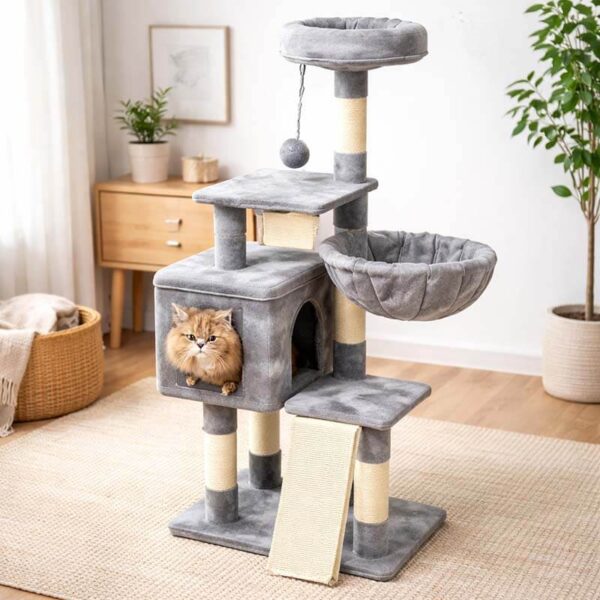Ocean Cat 1.1M Plush Multi-Cat Kitten Tree & Condo, Light Gray at Petsasa Kenya