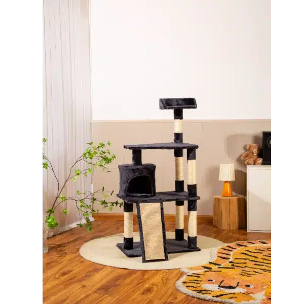 Ocean Cat 1.25m Scratcher Tower Cat Tree & Condo with Sisal Rope Ramp, Dark Grey at Petsasa Kenya