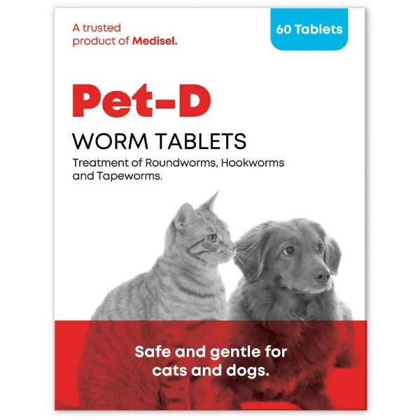 Pet-D Worm Tablets for Dogs & Cats treatment for hookworms, tapeworms and roundworms in Kenya